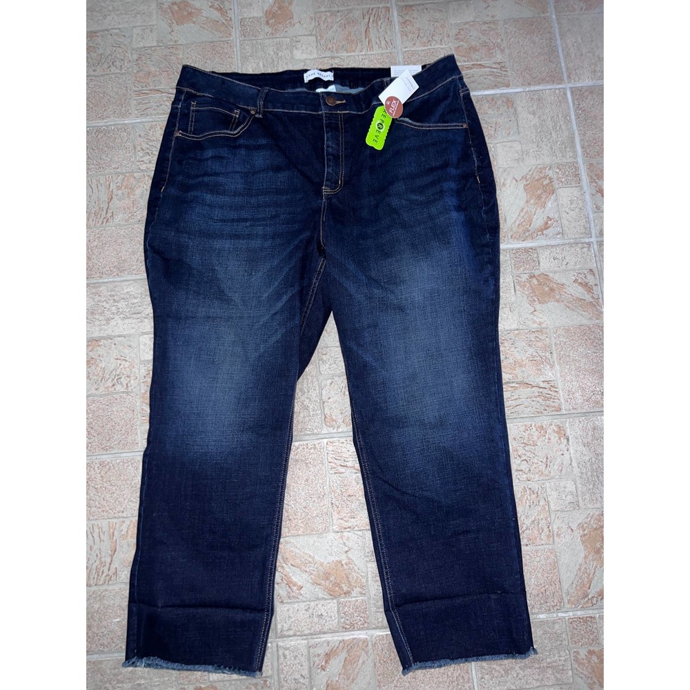 Lane Bryant Womens Straight Leg Jeans High Rise Raw Hem Stretch Blue Size 22 NWT